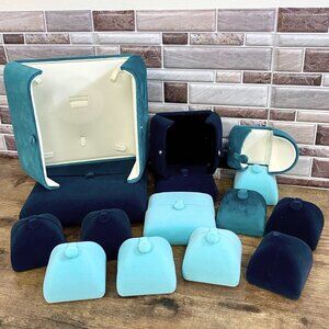 Blue and Turquoise velvet Jewelry Boxes (10) 2.5 x 2.5 (3) 4.5 x 4.5 (2) 7x7